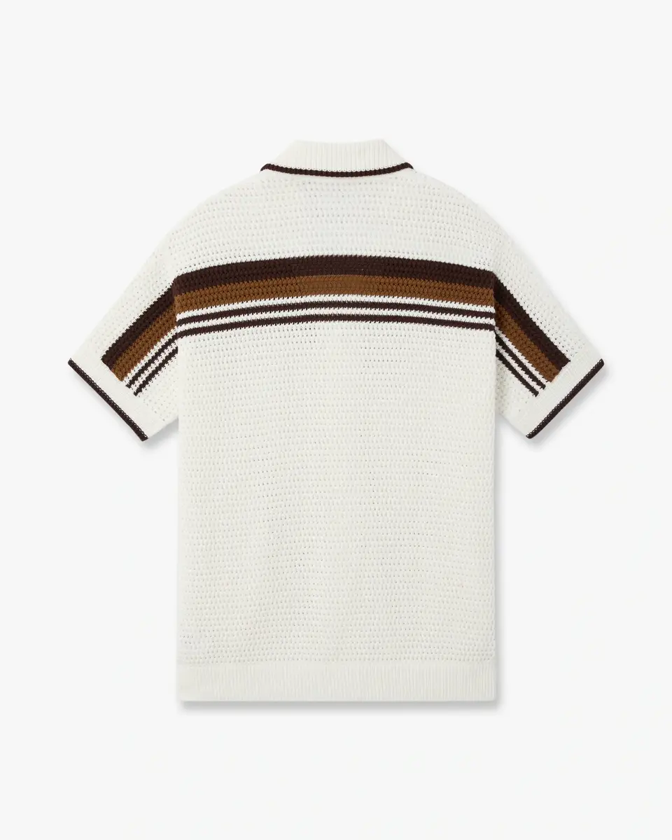 Casablanca White & Brown Tennis Stripe Crochet Short Sleeve Shirt | Thumbnail 7 Casablanca White & Brown Tennis Stripe Crochet Short Sleeve Shirt | Thumbnail 7