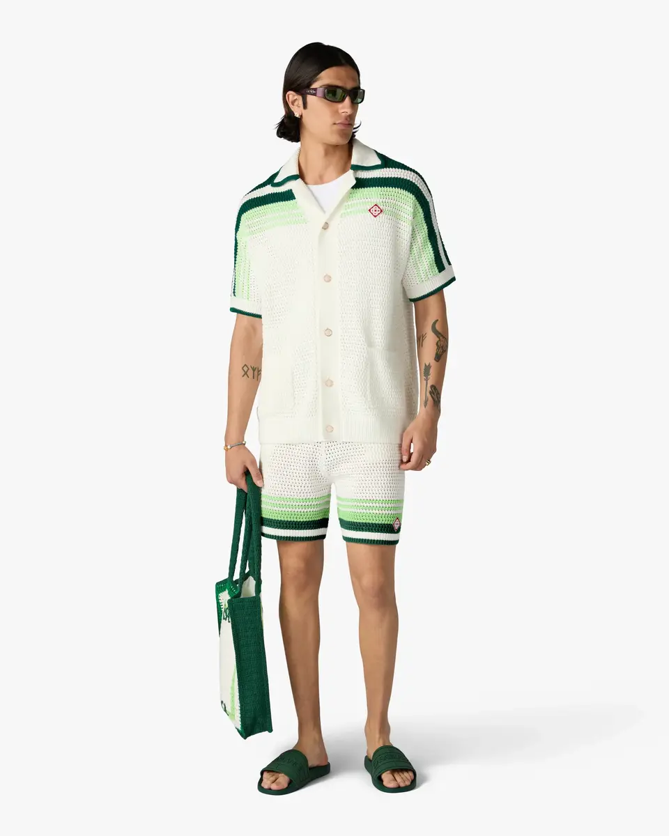 Casablanca Green & White Tennis Stripe Crochet Shorts | Thumbnail 2 Casablanca Green & White Tennis Stripe Crochet Shorts | Thumbnail 2