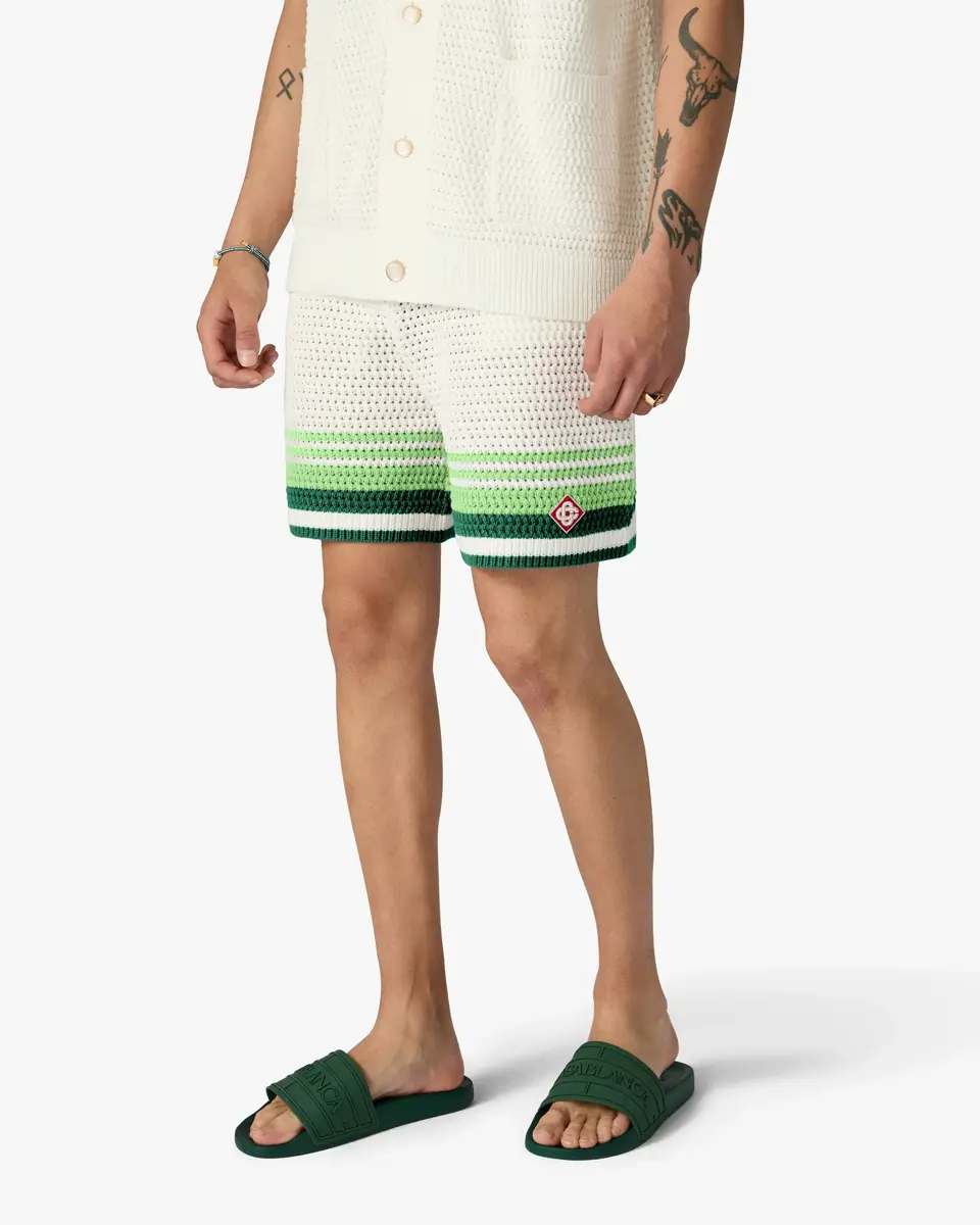 Casablanca Green & White Tennis Stripe Crochet Shorts | Thumbnail 4 Casablanca Green & White Tennis Stripe Crochet Shorts | Thumbnail 4
