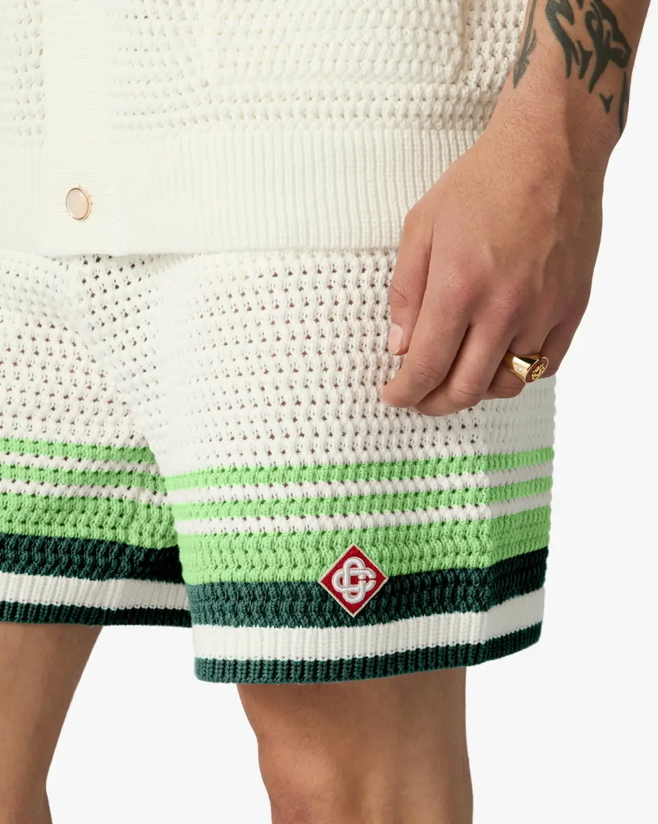 Casablanca Green & White Tennis Stripe Crochet Shorts | Thumbnail 5 Casablanca Green & White Tennis Stripe Crochet Shorts | Thumbnail 5