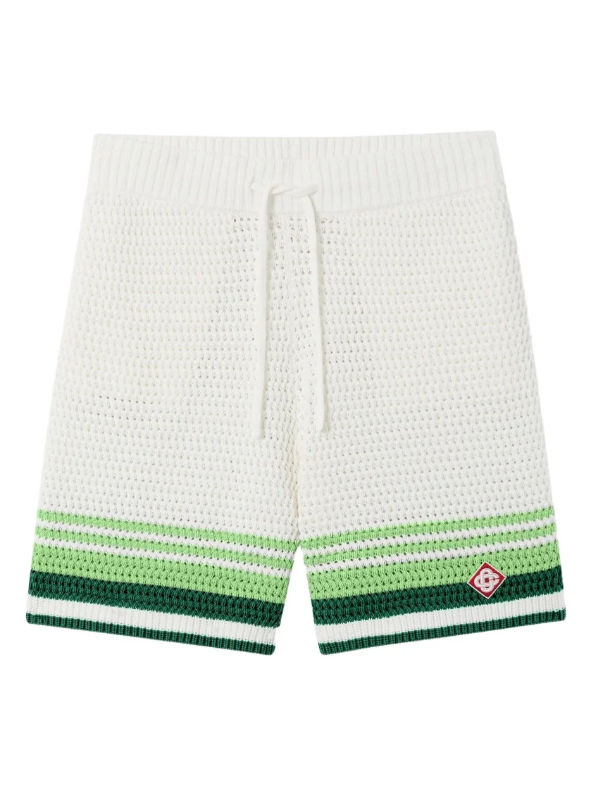 Casablanca Green & White Tennis Stripe Crochet Shorts
