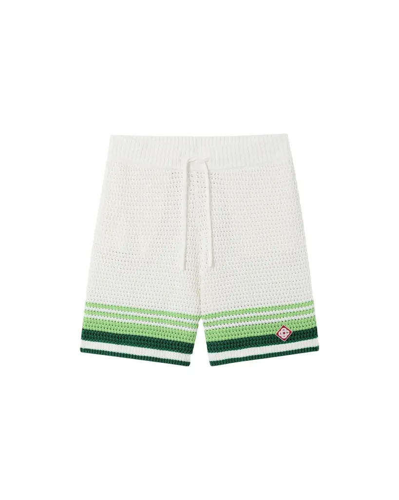 Casablanca Green & White Tennis Stripe Crochet Shorts