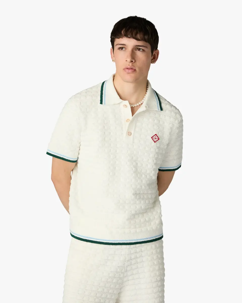 Casablanca White Boucle Short Sleeve Polo Shirt | Thumbnail 4 Casablanca White Boucle Short Sleeve Polo Shirt | Thumbnail 4