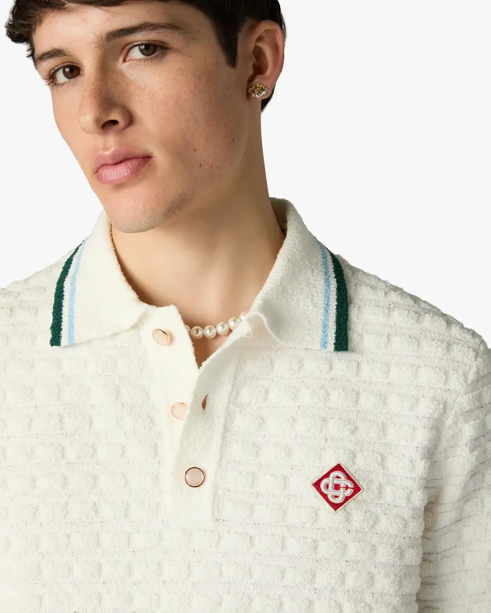 Casablanca White Boucle Short Sleeve Polo Shirt | Thumbnail 5 Casablanca White Boucle Short Sleeve Polo Shirt | Thumbnail 5