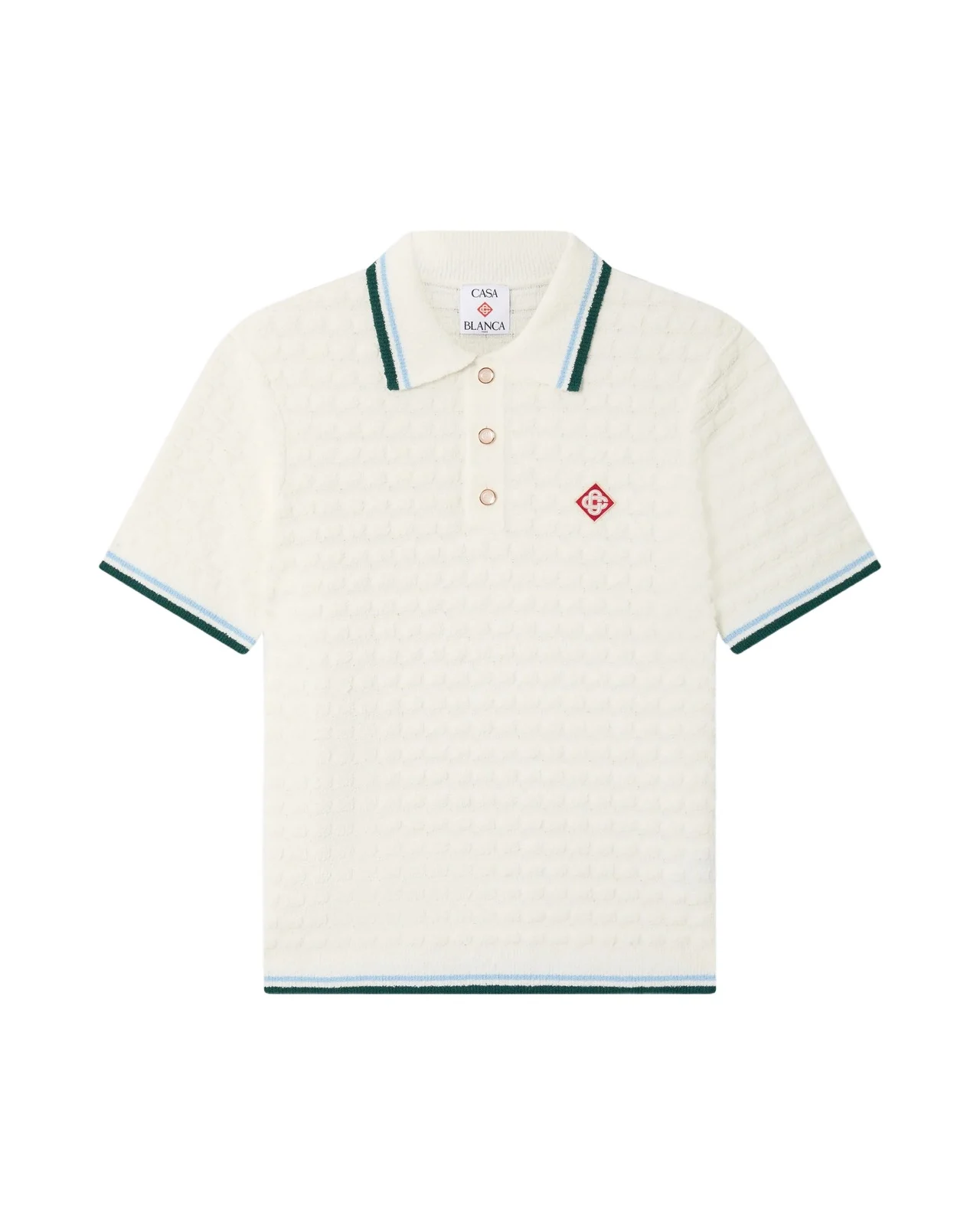 Casablanca White Boucle Short Sleeve Polo Shirt