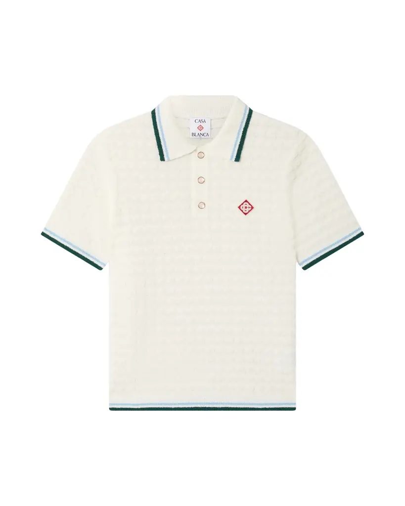 Casablanca White Boucle Short Sleeve Polo Shirt