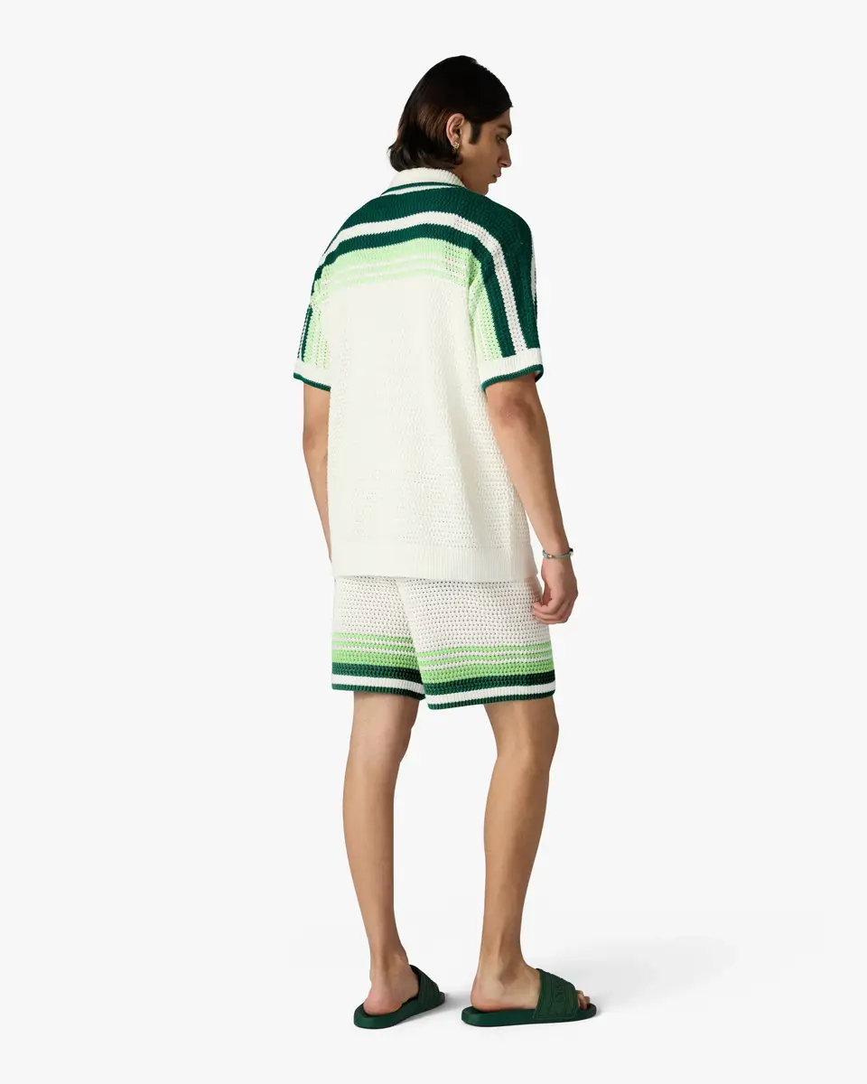 Casablanca Green & White Tennis Stripe Crochet Short Sleeve Shirt | Thumbnail 3 Casablanca Green & White Tennis Stripe Crochet Short Sleeve Shirt | Thumbnail 3