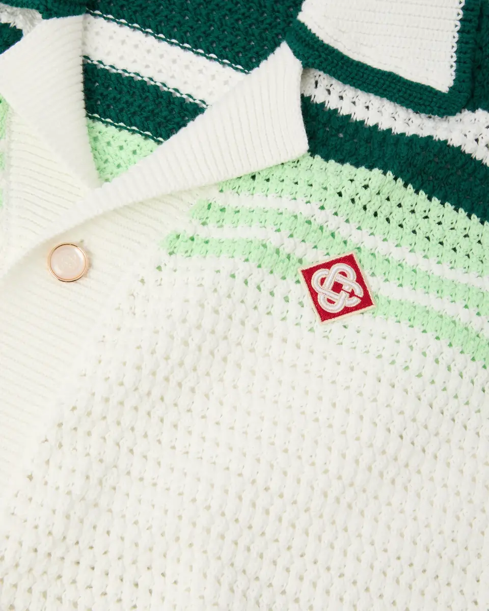 Casablanca Green & White Tennis Stripe Crochet Short Sleeve Shirt | Thumbnail 7 Casablanca Green & White Tennis Stripe Crochet Short Sleeve Shirt | Thumbnail 7