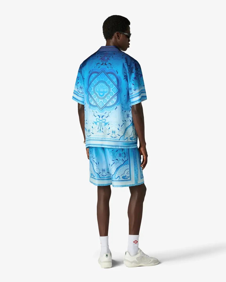 Casablanca Blue Gradient Egyptian Rug Short Sleeve Silk Shirt | Thumbnail 3