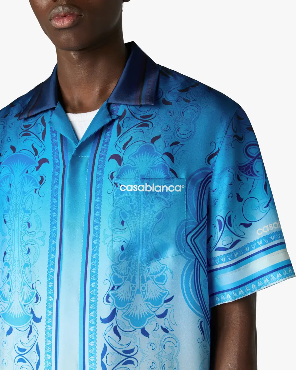 Casablanca Blue Gradient Egyptian Rug Short Sleeve Silk Shirt | Thumbnail 5