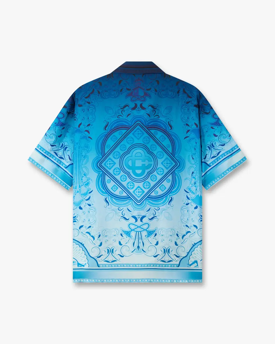 Casablanca Blue Gradient Egyptian Rug Short Sleeve Silk Shirt | Thumbnail 6