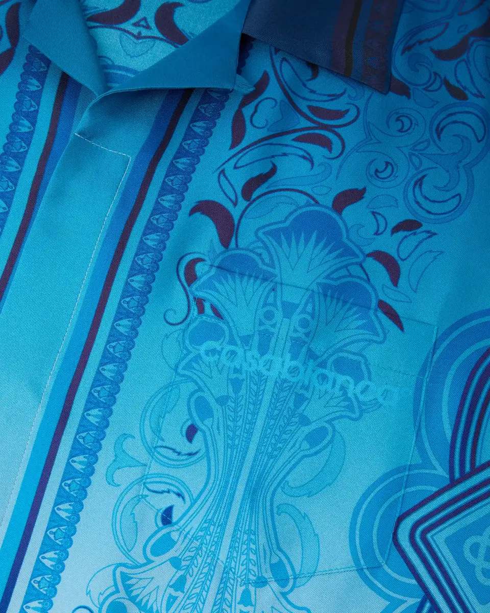 Casablanca Blue Gradient Egyptian Rug Short Sleeve Silk Shirt | Thumbnail 7