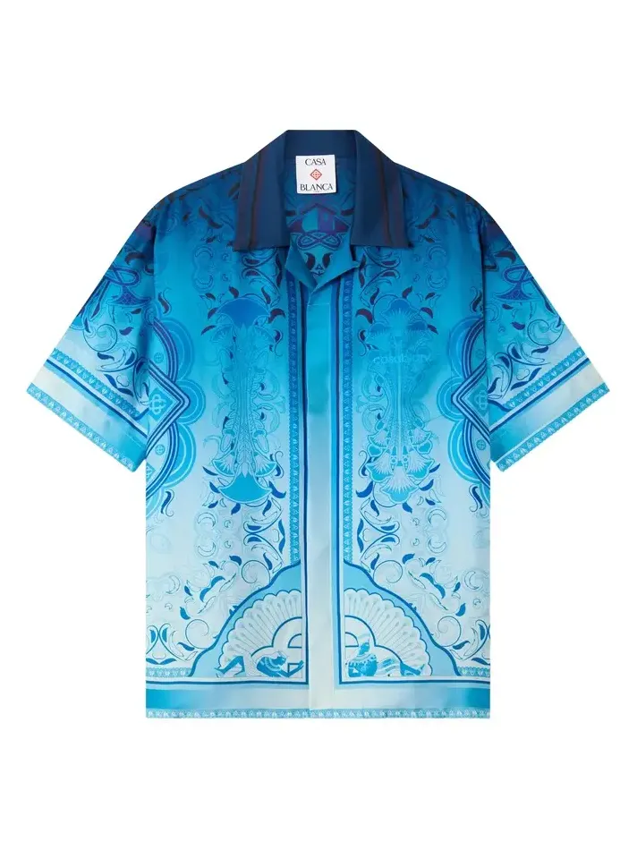 Casablanca Blue Gradient Egyptian Rug Short Sleeve Silk Shirt