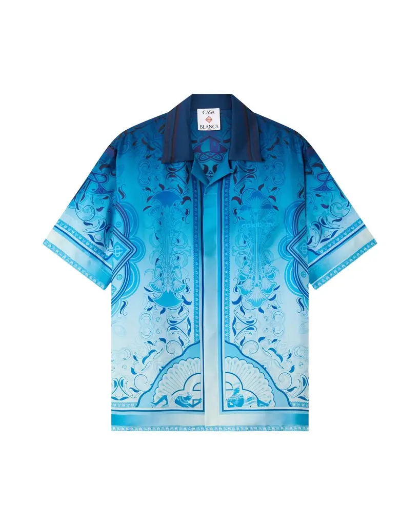 Casablanca Blue Gradient Egyptian Rug Short Sleeve Silk Shirt