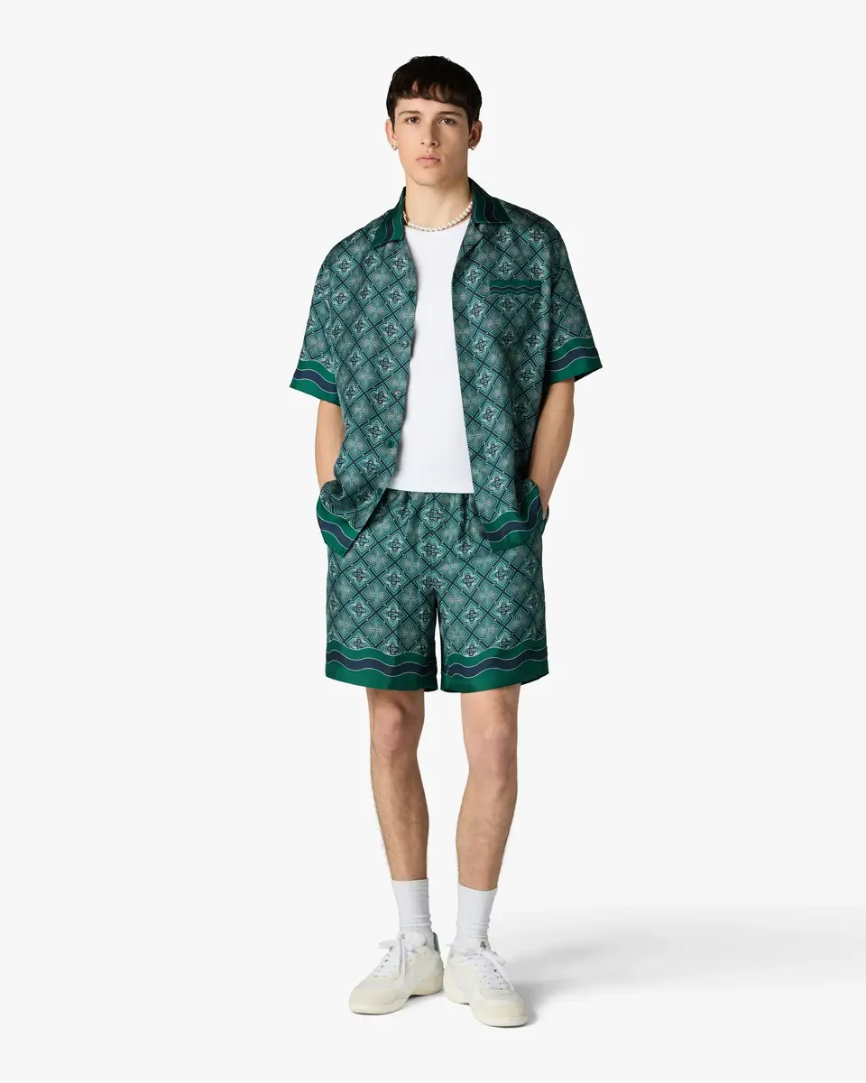 Casablanca Dark Green Radiating Monogram Short Sleeve Silk Shirt | Thumbnail 2 Casablanca Dark Green Radiating Monogram Short Sleeve Silk Shirt | Thumbnail 2
