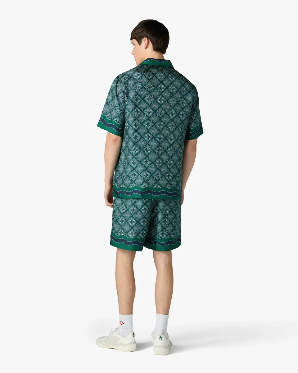 Casablanca Dark Green Radiating Monogram Short Sleeve Silk Shirt | Thumbnail 3 Casablanca Dark Green Radiating Monogram Short Sleeve Silk Shirt | Thumbnail 3