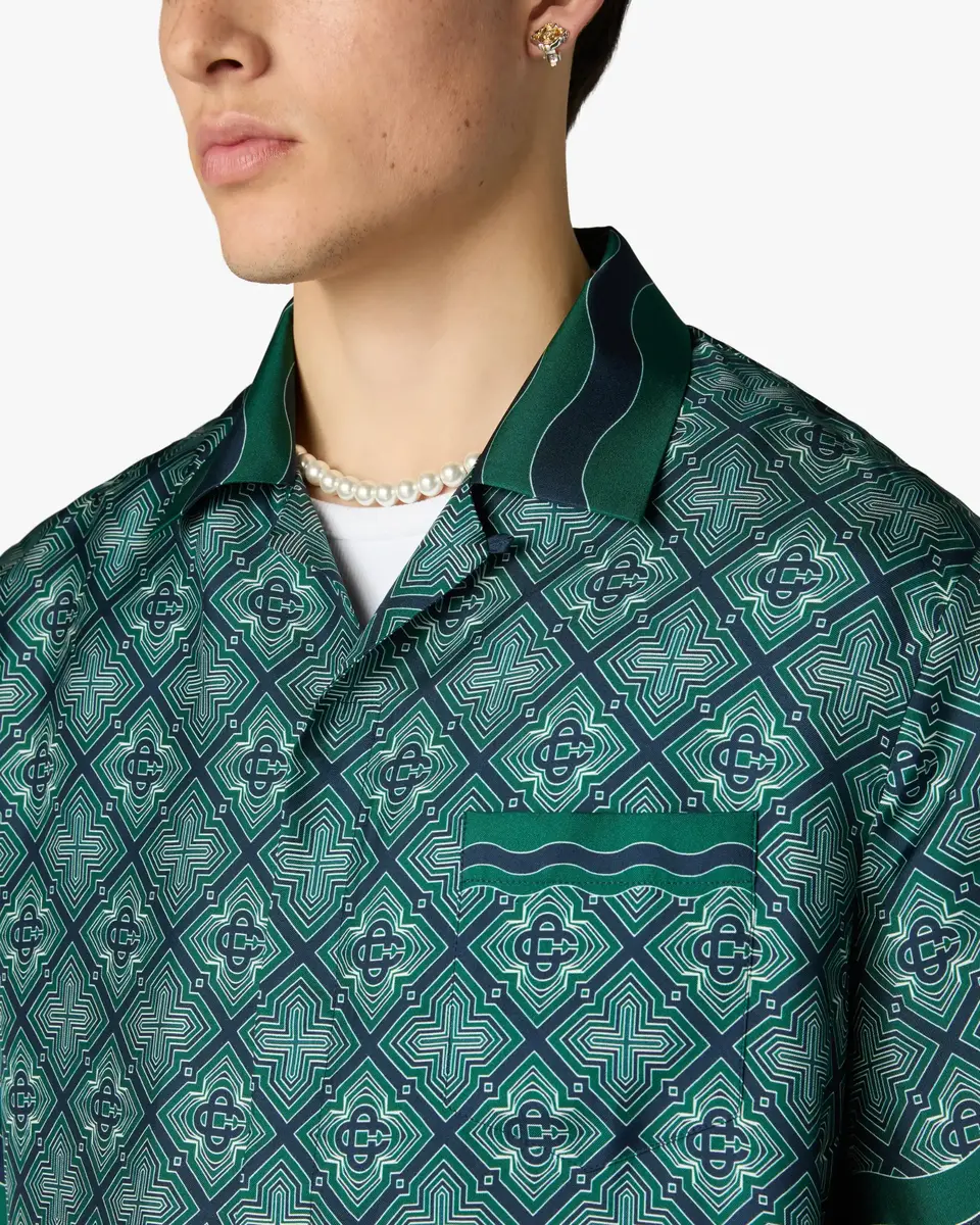 Casablanca Dark Green Radiating Monogram Short Sleeve Silk Shirt | Thumbnail 5 Casablanca Dark Green Radiating Monogram Short Sleeve Silk Shirt | Thumbnail 5