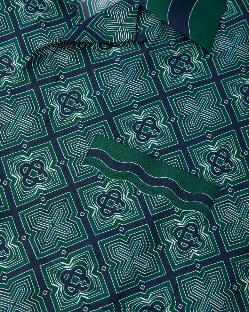 Casablanca Dark Green Radiating Monogram Short Sleeve Silk Shirt | Thumbnail 6 Casablanca Dark Green Radiating Monogram Short Sleeve Silk Shirt | Thumbnail 6