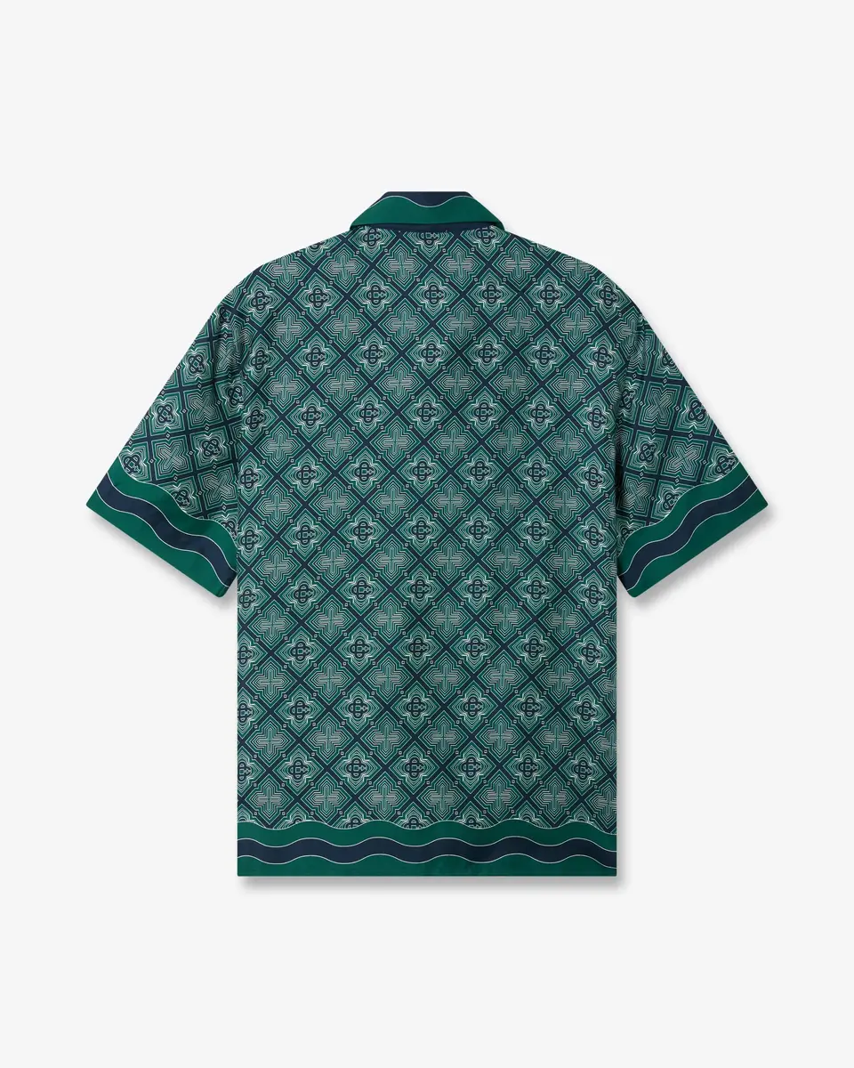 Casablanca Dark Green Radiating Monogram Short Sleeve Silk Shirt | Thumbnail 7 Casablanca Dark Green Radiating Monogram Short Sleeve Silk Shirt | Thumbnail 7