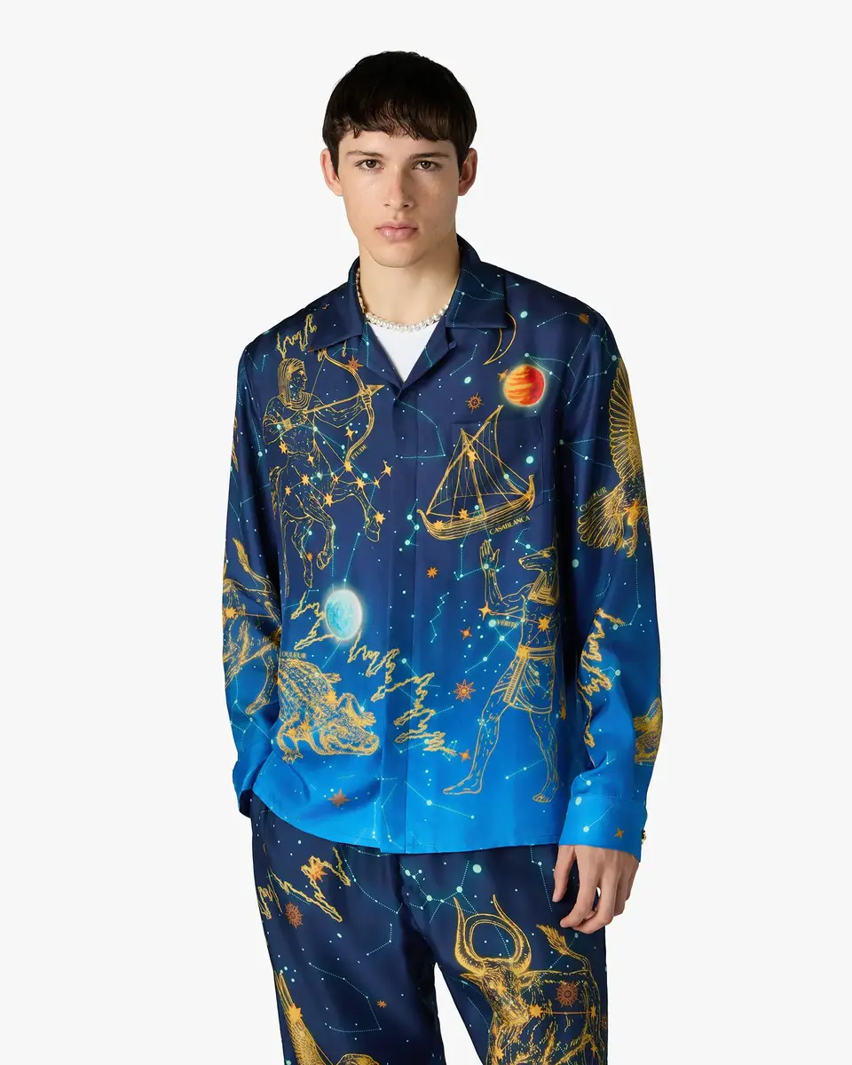 Casablanca Blue Astrology Long Sleeve Silk Shirt | Thumbnail 4 Casablanca Blue Astrology Long Sleeve Silk Shirt | Thumbnail 4