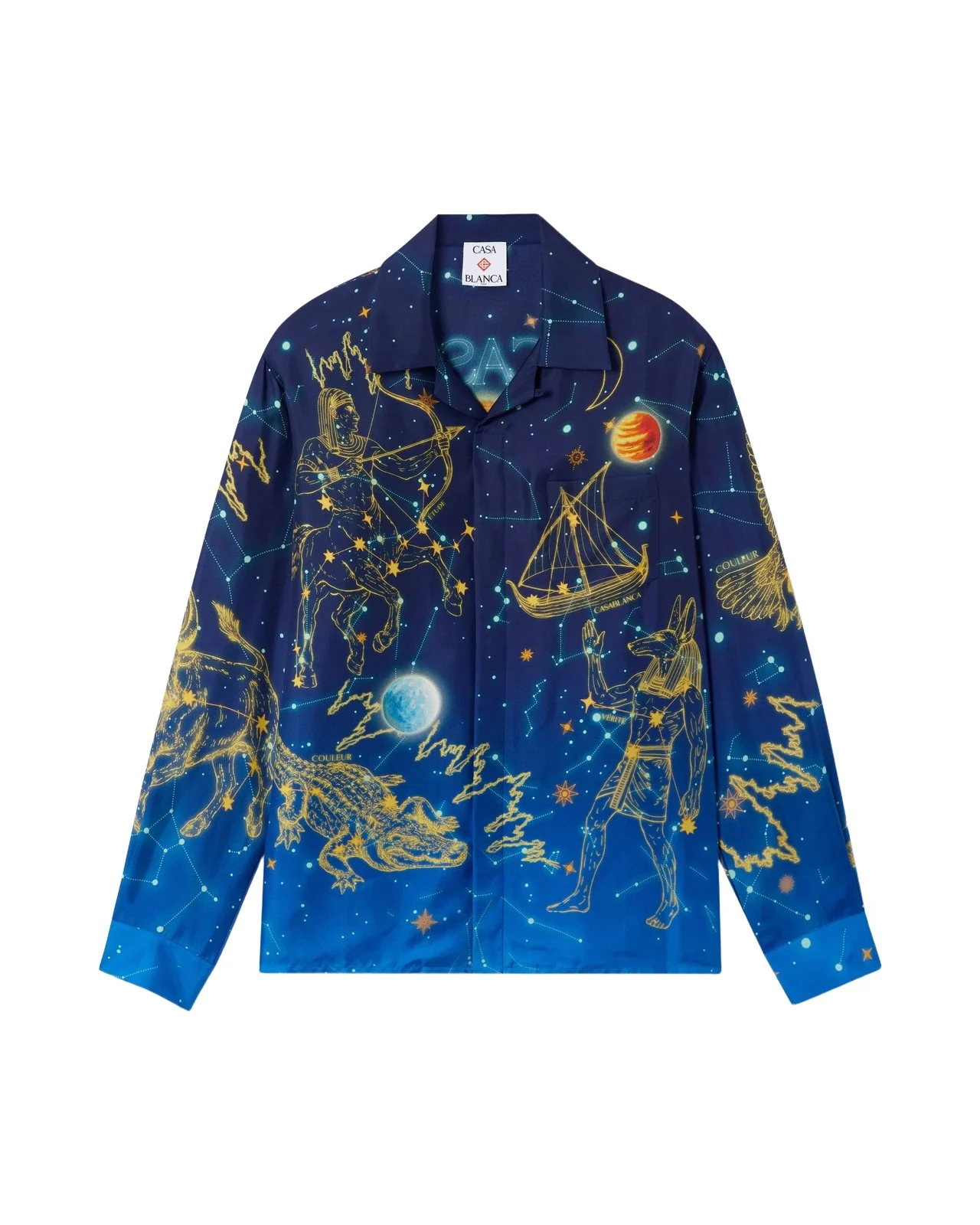 Casablanca Blue Astrology Long Sleeve Silk Shirt