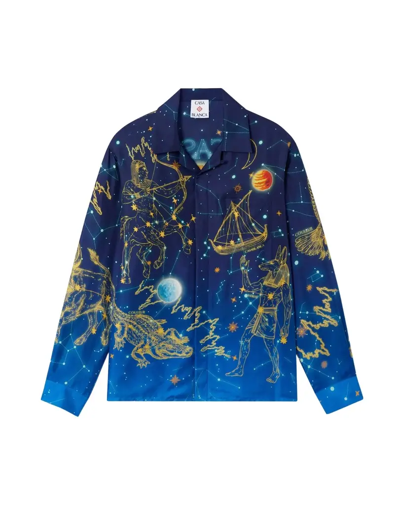 Blue Astrology Long Sleeve Silk Shirt Blue Astrology Long Sleeve Silk Shirt
