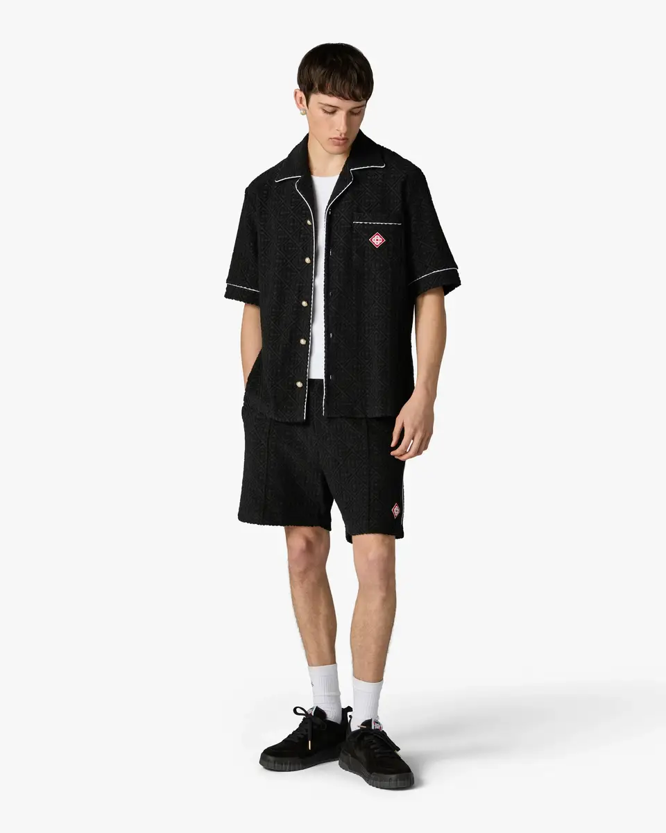 Casablanca Black Towelling Monogram Short Sleeve Shirt in White | Thumbnail 2 Casablanca Black Towelling Monogram Short Sleeve Shirt in White | Thumbnail 2