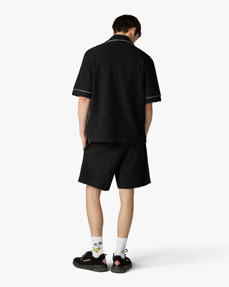 Casablanca Black Towelling Monogram Short Sleeve Shirt in White | Thumbnail 3 Casablanca Black Towelling Monogram Short Sleeve Shirt in White | Thumbnail 3