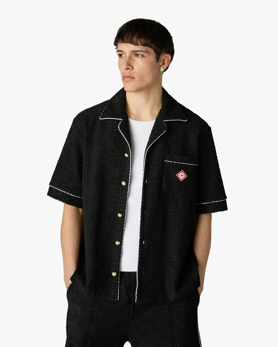 Casablanca Black Towelling Monogram Short Sleeve Shirt in White | Thumbnail 4 Casablanca Black Towelling Monogram Short Sleeve Shirt in White | Thumbnail 4