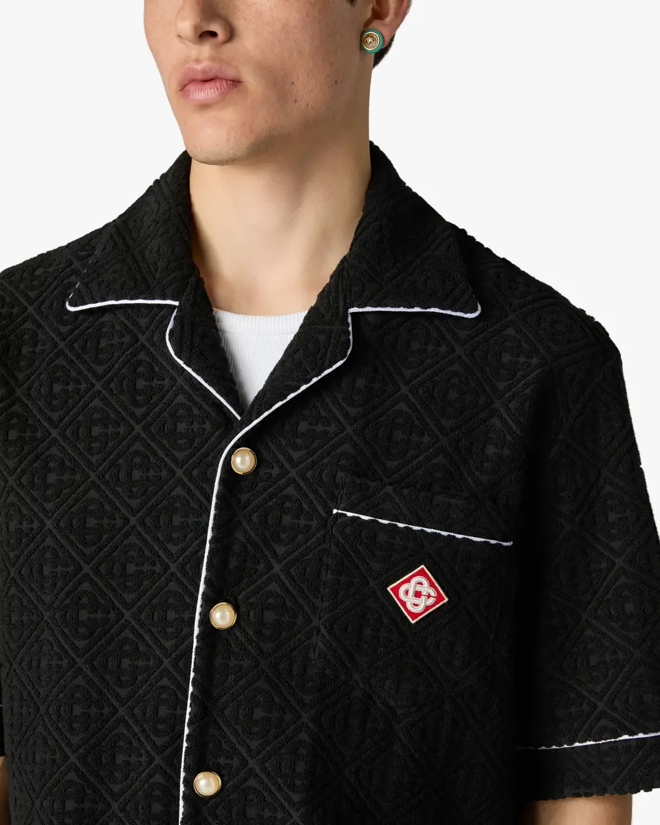 Casablanca Black Towelling Monogram Short Sleeve Shirt in White | Thumbnail 5 Casablanca Black Towelling Monogram Short Sleeve Shirt in White | Thumbnail 5
