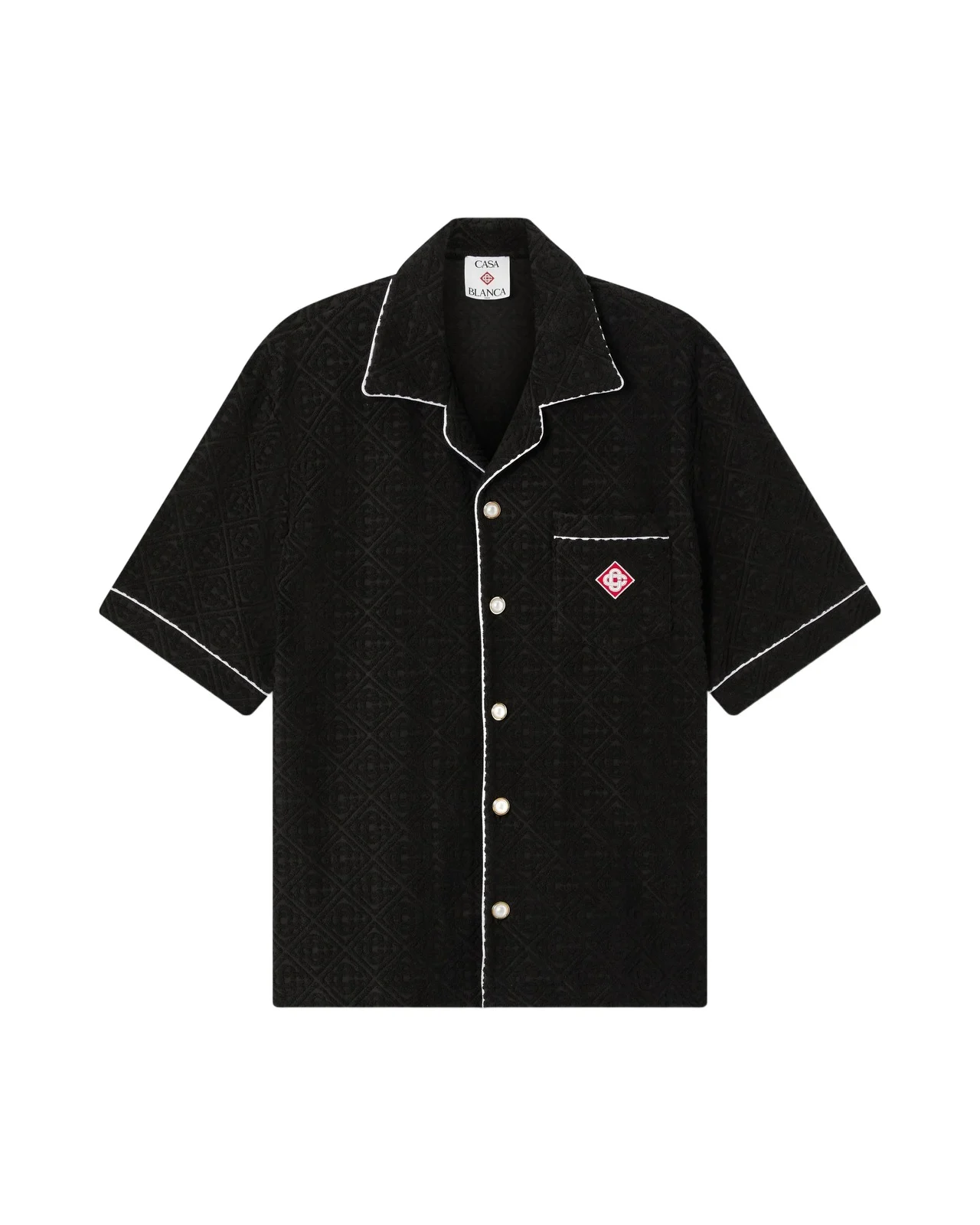 Casablanca Black Towelling Monogram Short Sleeve Shirt in White