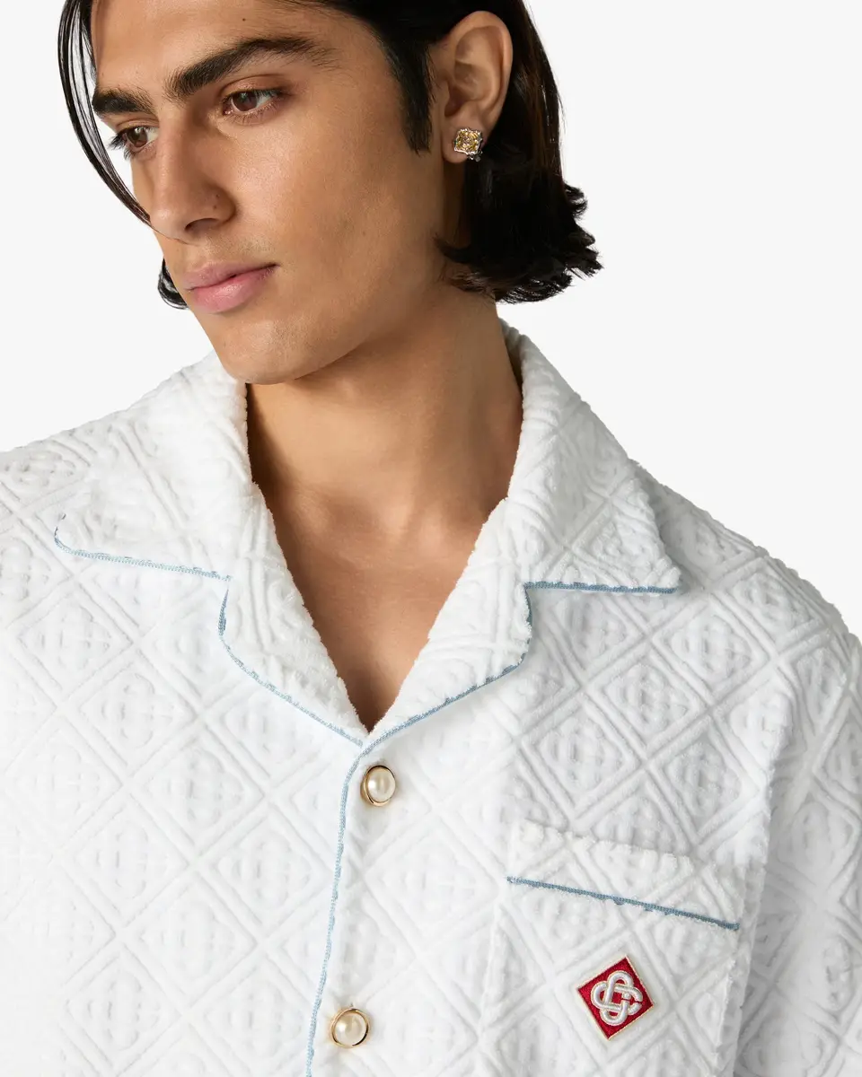 Casablanca White Towelling Monogram Short Sleeve Shirt in Blue | Thumbnail 5 Casablanca White Towelling Monogram Short Sleeve Shirt in Blue | Thumbnail 5