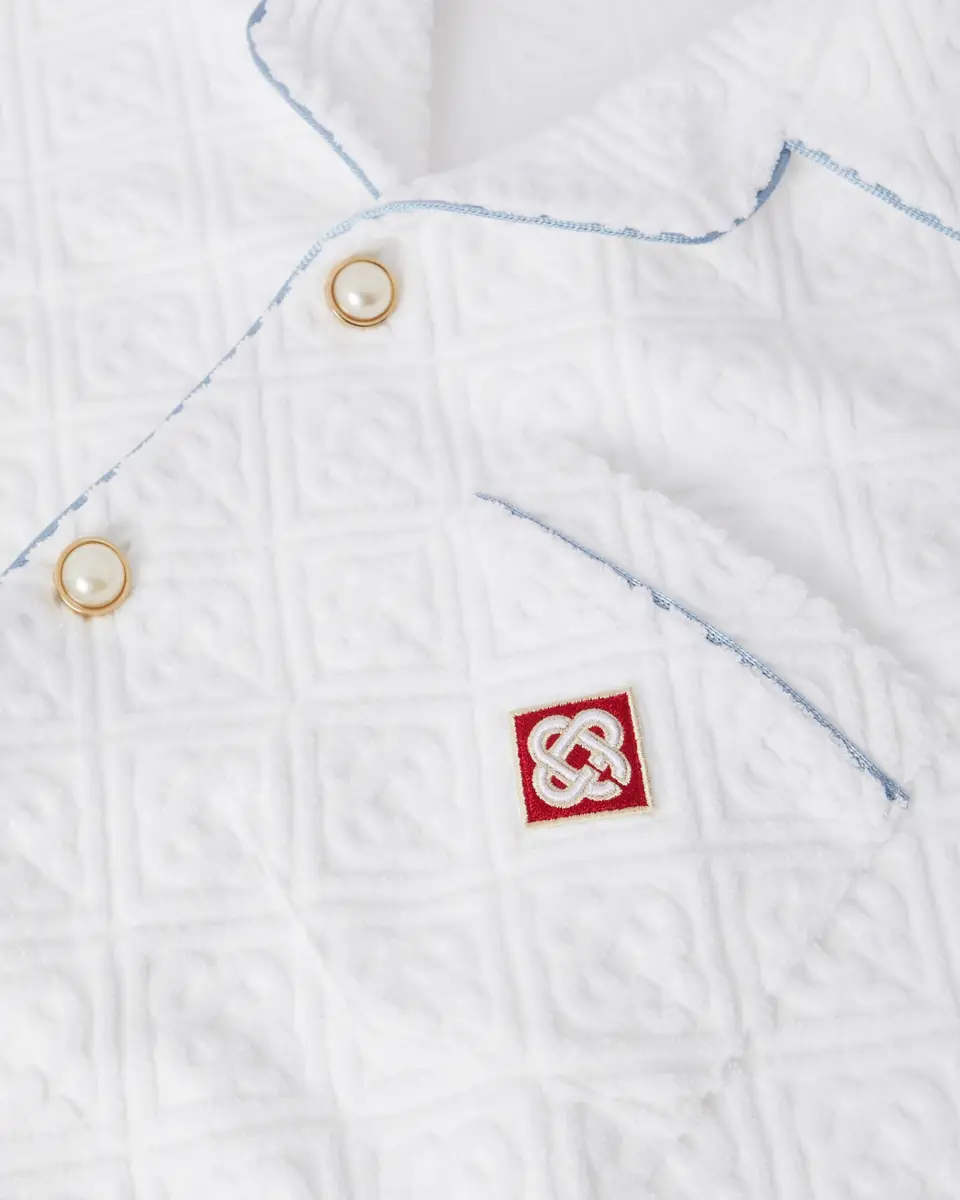 Casablanca White Towelling Monogram Short Sleeve Shirt in Blue | Thumbnail 6 Casablanca White Towelling Monogram Short Sleeve Shirt in Blue | Thumbnail 6