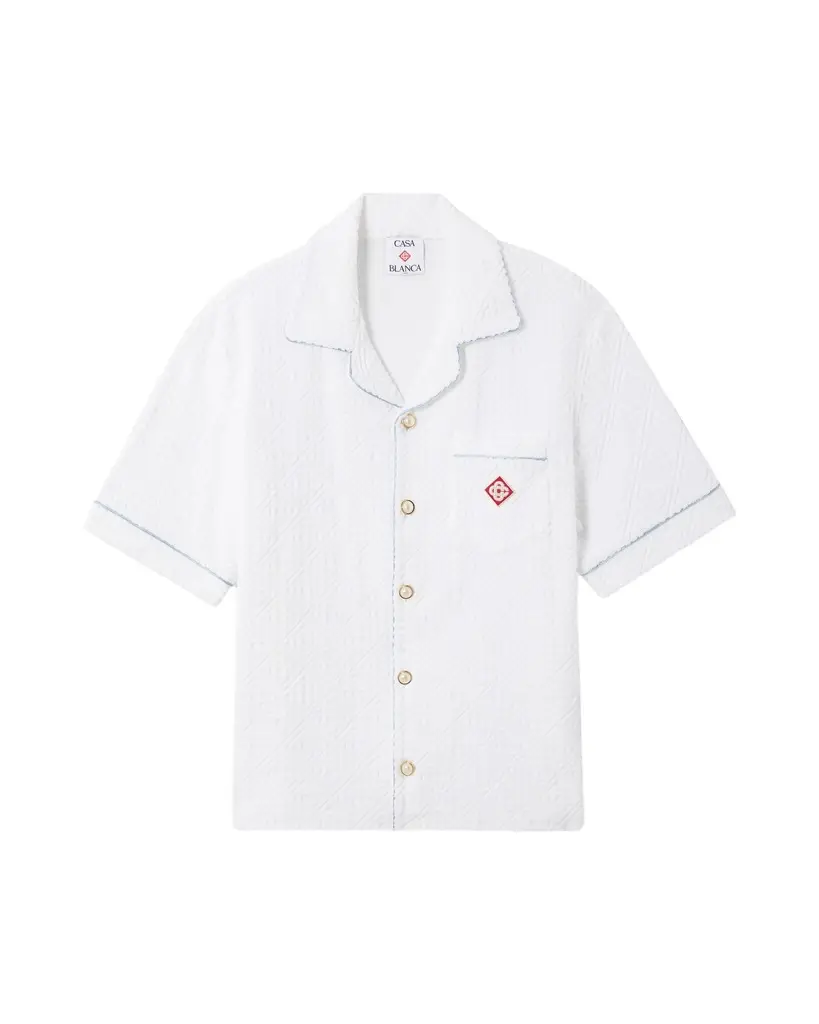 Casablanca White Towelling Monogram Short Sleeve Shirt in Blue
