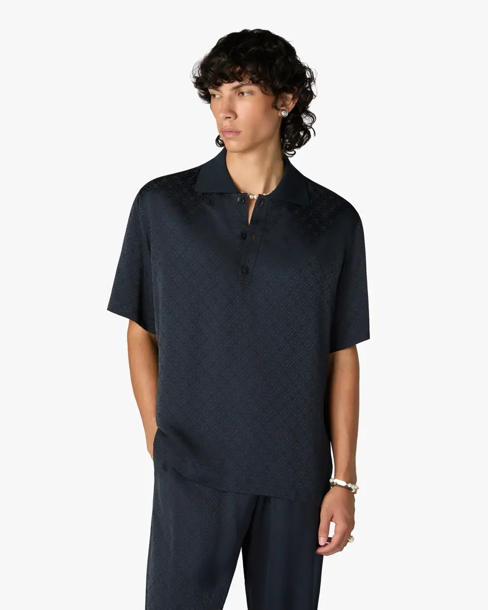 Casablanca Dark Navy Knit Collar Short Sleeve Polo Shirt | Thumbnail 4 Casablanca Dark Navy Knit Collar Short Sleeve Polo Shirt | Thumbnail 4