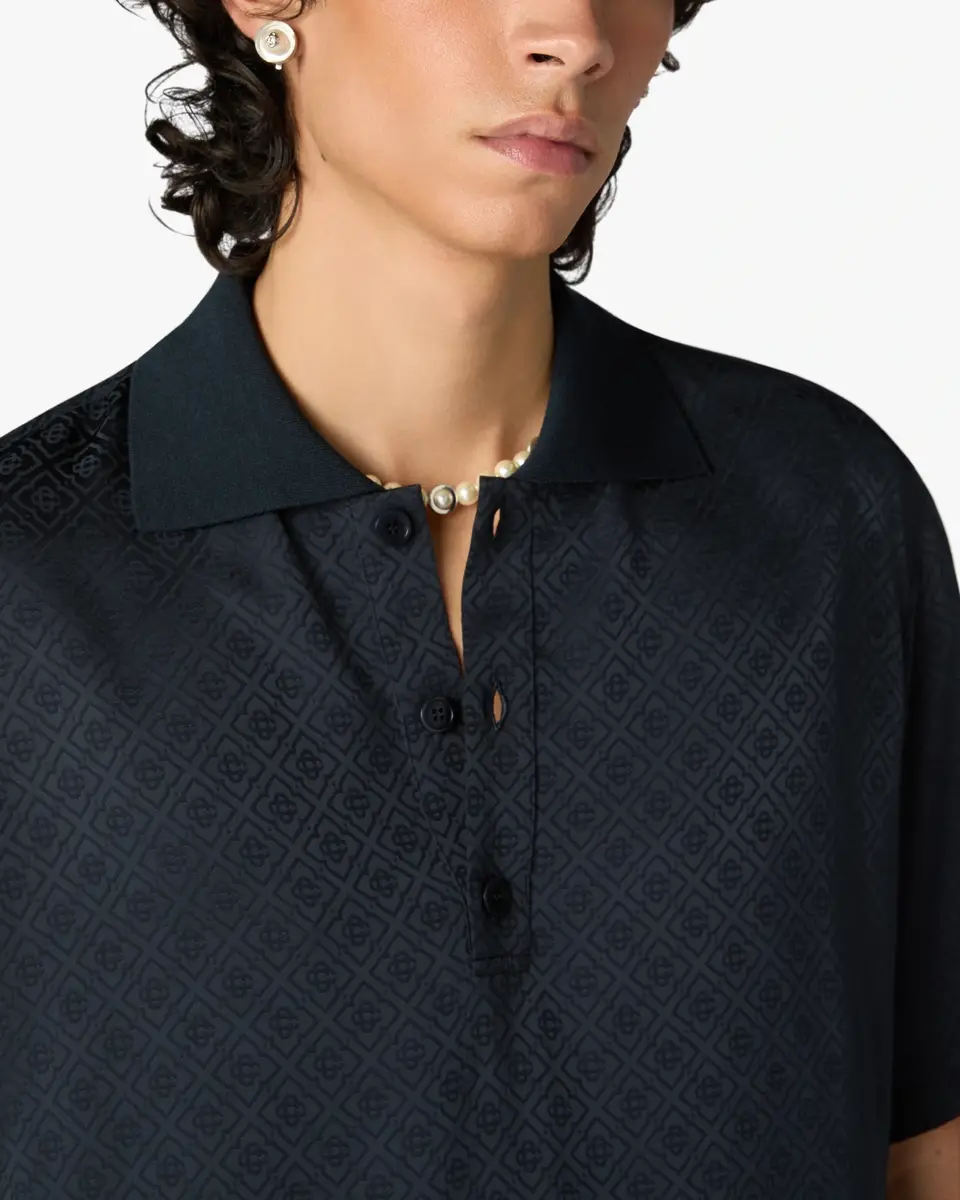 Casablanca Dark Navy Knit Collar Short Sleeve Polo Shirt | Thumbnail 5 Casablanca Dark Navy Knit Collar Short Sleeve Polo Shirt | Thumbnail 5