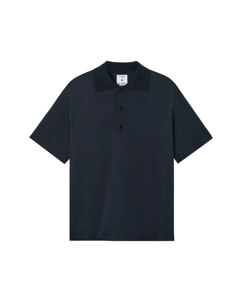 Casablanca Dark Navy Knit Collar Short Sleeve Polo Shirt