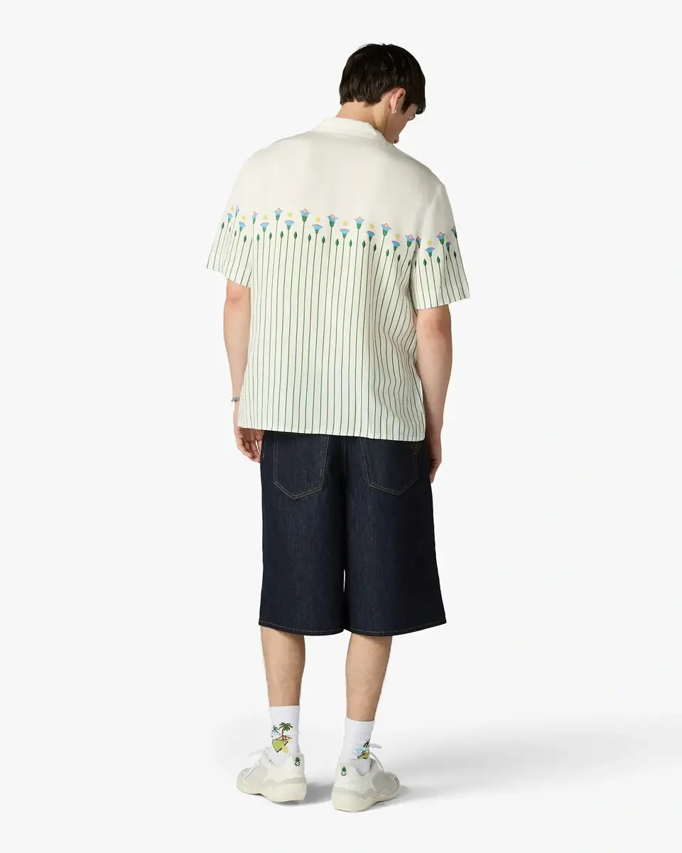 Casablanca Green Linen Floral Stripe Sporty Short Sleeve Shirt | Thumbnail 3 Casablanca Green Linen Floral Stripe Sporty Short Sleeve Shirt | Thumbnail 3