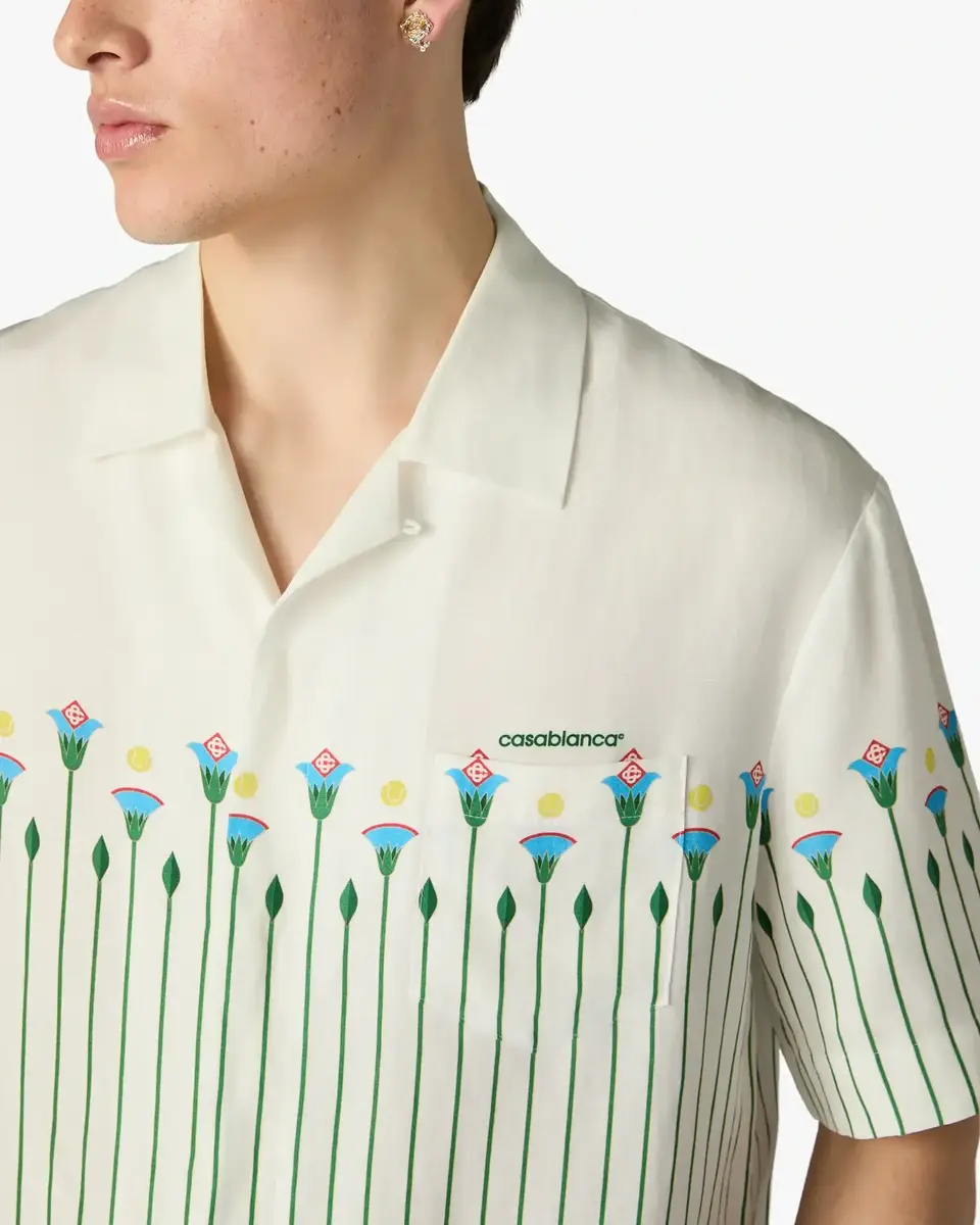 Casablanca Green Linen Floral Stripe Sporty Short Sleeve Shirt | Thumbnail 5 Casablanca Green Linen Floral Stripe Sporty Short Sleeve Shirt | Thumbnail 5