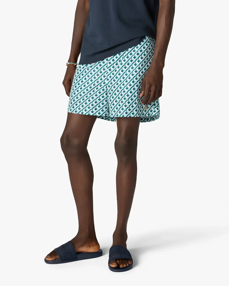 Casablanca Green Cubist Monogram Printed Swim Shorts | Thumbnail 4 Casablanca Green Cubist Monogram Printed Swim Shorts | Thumbnail 4