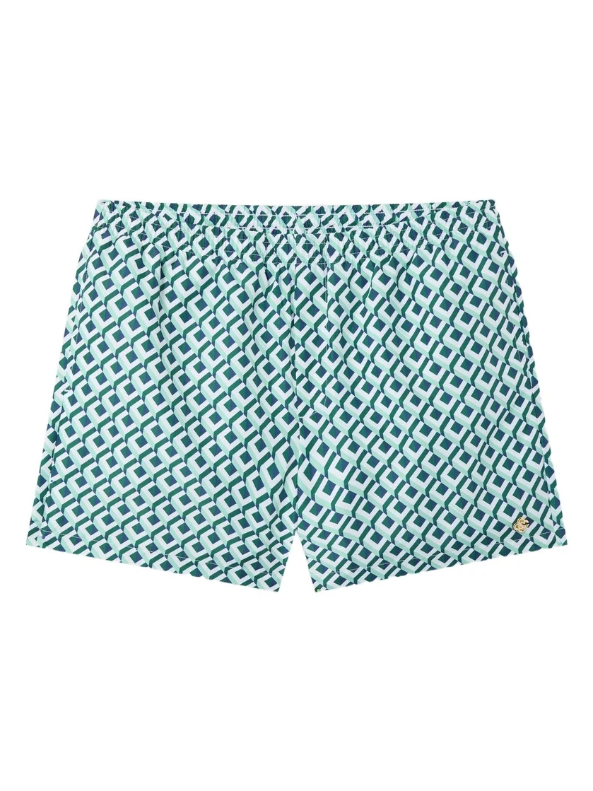 Green Cubist Monogram Printed Swim Shorts