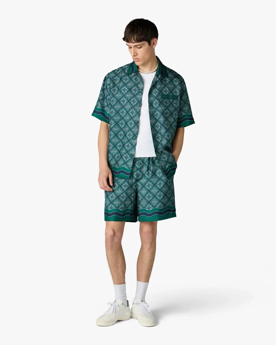 Casablanca Dark Green Radiating Monogram Silk Shorts | Thumbnail 2 Casablanca Dark Green Radiating Monogram Silk Shorts | Thumbnail 2