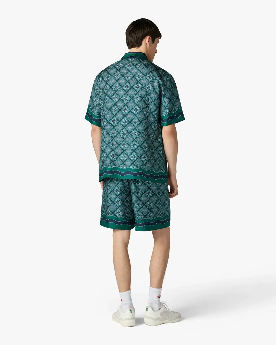 Casablanca Dark Green Radiating Monogram Silk Shorts | Thumbnail 3 Casablanca Dark Green Radiating Monogram Silk Shorts | Thumbnail 3