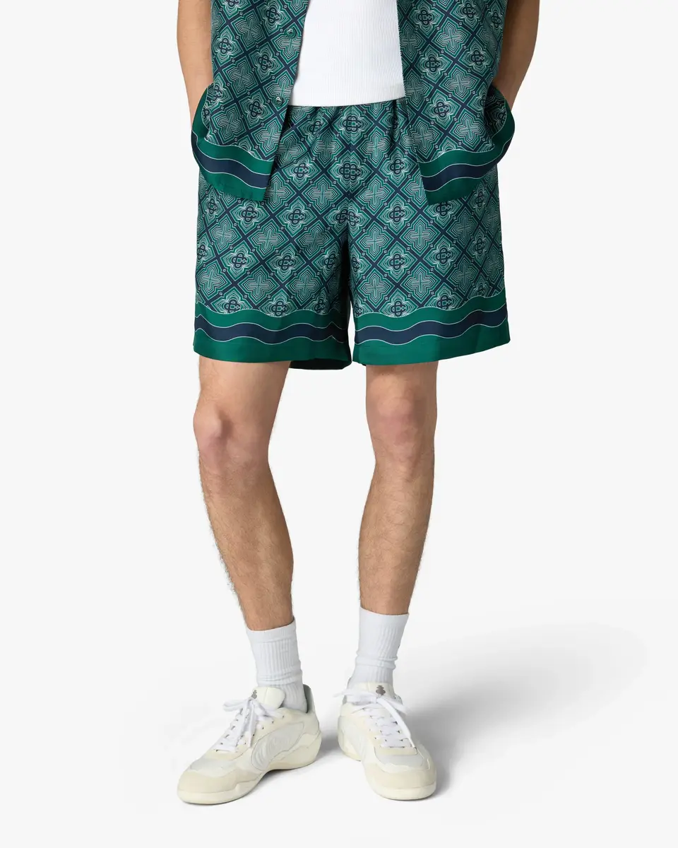 Casablanca Dark Green Radiating Monogram Silk Shorts | Thumbnail 4 Casablanca Dark Green Radiating Monogram Silk Shorts | Thumbnail 4