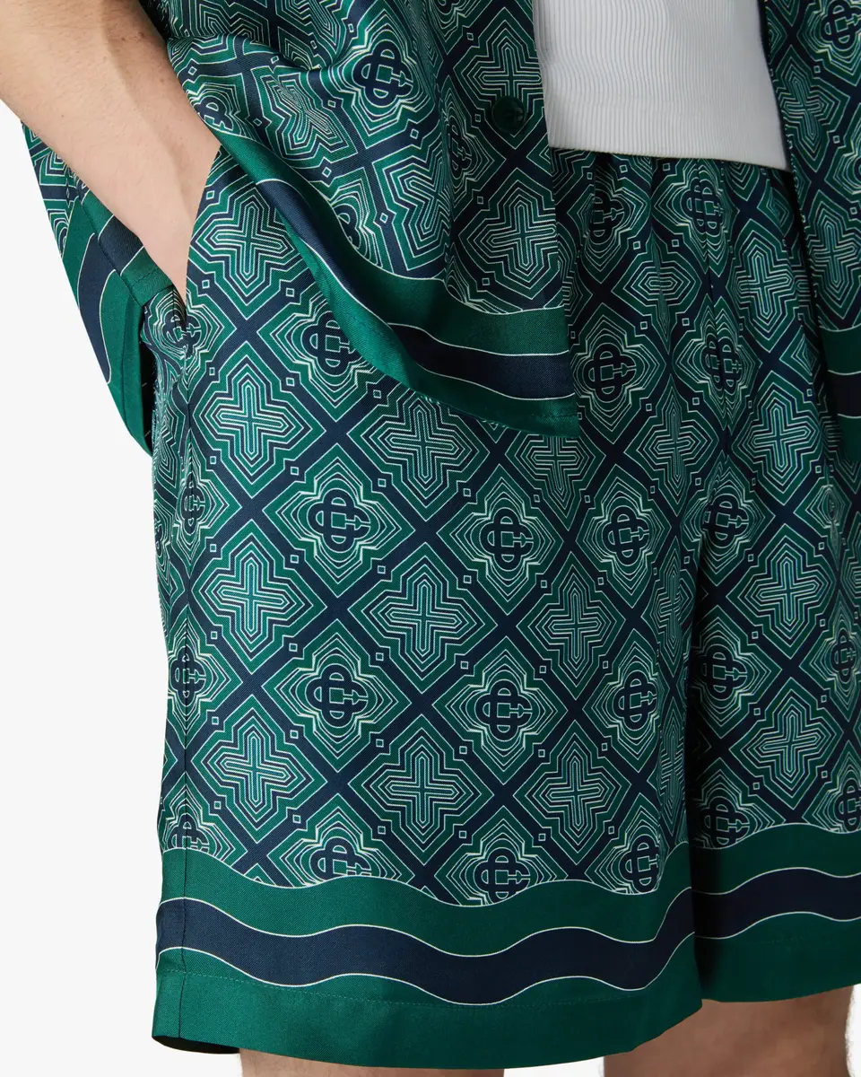 Casablanca Dark Green Radiating Monogram Silk Shorts | Thumbnail 5 Casablanca Dark Green Radiating Monogram Silk Shorts | Thumbnail 5
