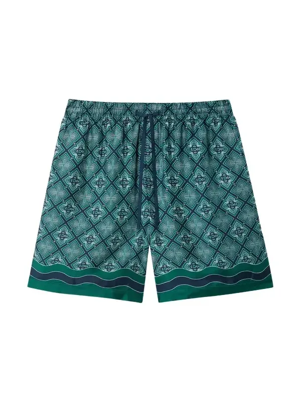 Dark Green Radiating Monogram Silk Shorts Dark Green Radiating Monogram Silk Shorts