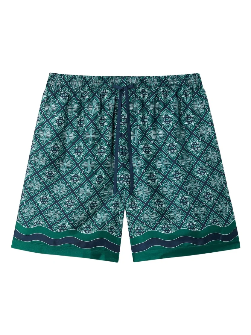 Casablanca Dark Green Radiating Monogram Silk Shorts