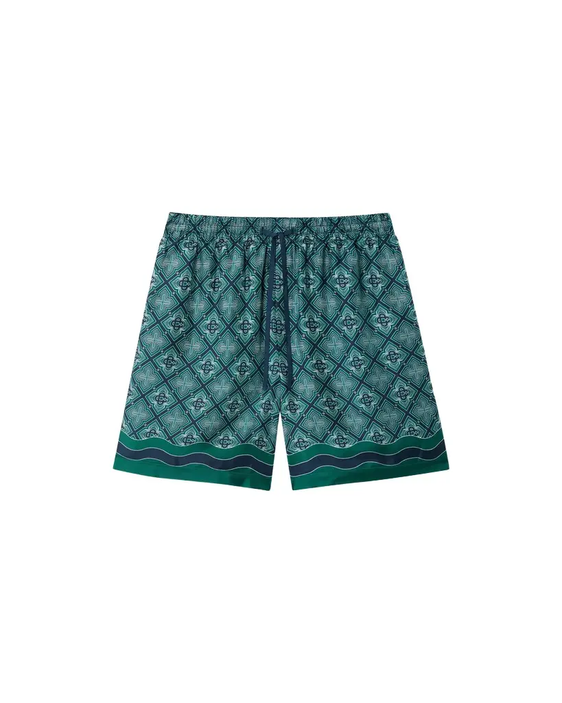 Dark Green Radiating Monogram Silk Shorts Dark Green Radiating Monogram Silk Shorts