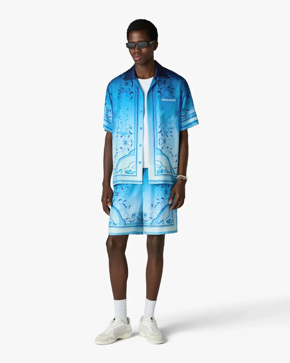 Casablanca Blue Gradient Egyptian Rug Silk Shorts | Thumbnail 2