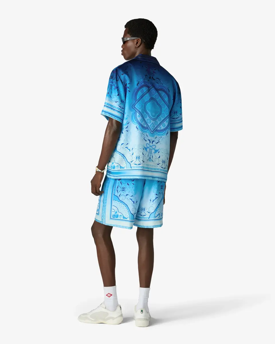 Casablanca Blue Gradient Egyptian Rug Silk Shorts | Thumbnail 3